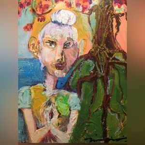 Original 8x10” oil and acrylic paint on canvas board fantasy art portrait